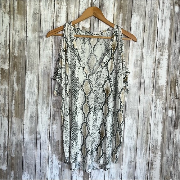 Express Tops - Express One Elena Snake Print Open Shoulder Blouse